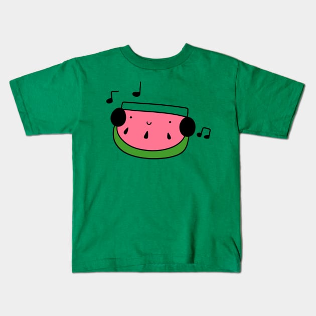 Watermelon Wedge with Headphones Kids T-Shirt by saradaboru